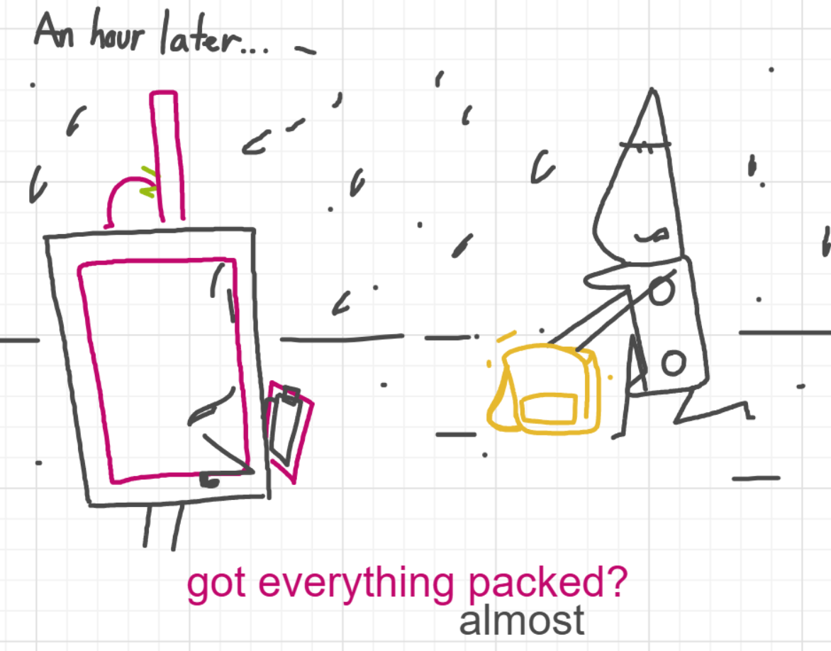 A panel from I've Been Everywhere, Man, episode nine of the Board Boards object show by Furretwalk/WalkingFurret.